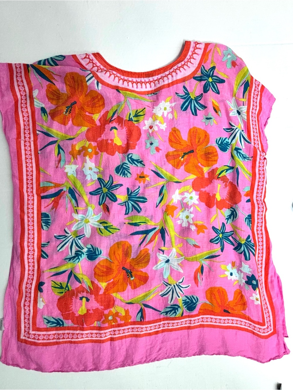 Spartina 449 Pink Tropical Floral Tassel Swimsuit Coverup Resort One Size - Picture 7 of 13